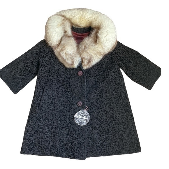 Vintage Coat Sz 8 Astrakin Blue Fox Fur Genuine Fox Fur Excellent Condition-Tag